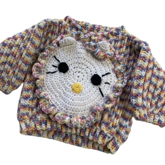 Handmade Vintage 90s One of a Kind Rainbow Knit Hello Kitty Sweater - Picture 1 of 8